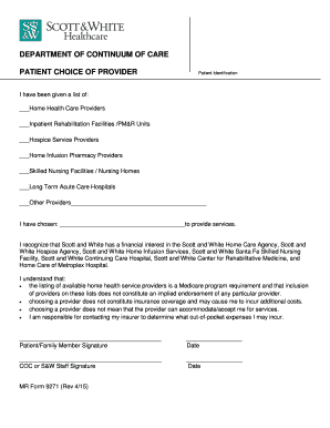 Patient Choice of Provider Form