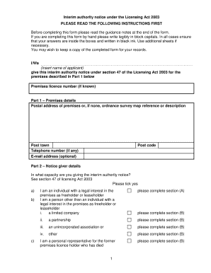 Interim Authority Notice Under Licensing Act 2003