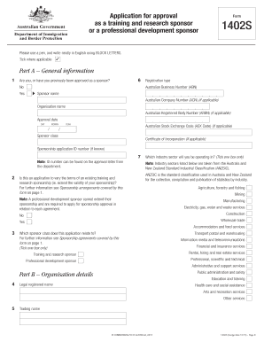 1402S - bApplicationb for approval as a training and research sponsor bb