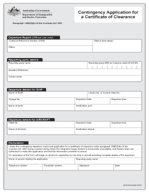 Contingency Application for Certificate of Clearance