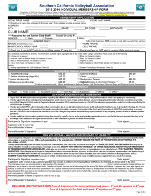 Southern California Volleyball Association Individual Membership Form