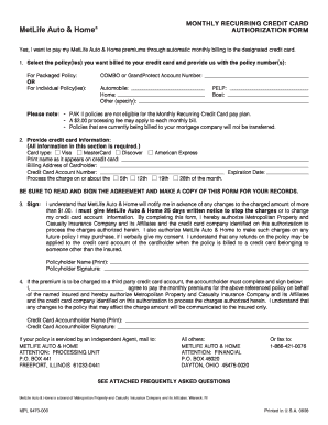 MetLife Auto & Home Credit Card Authorization Form