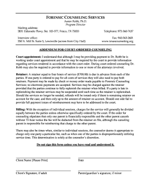 Addendum for Court-Ordered Counseling