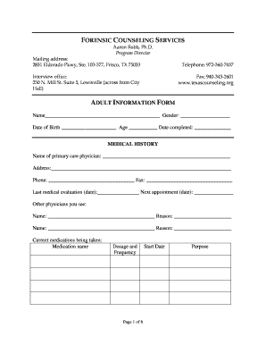Adult Medical and Psychological History Form