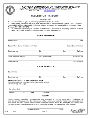 Kentucky Transcript Request Form