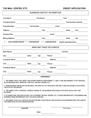 The Mail Center Credit Application