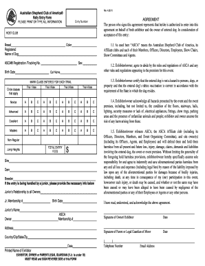 Australian Shepherd Club of America Rally Entry Form