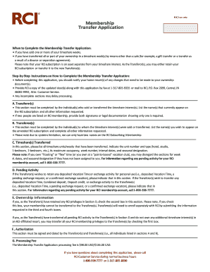 RCI Membership Transfer Application