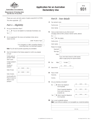 Australian Declaratory Visa 931 Application Form