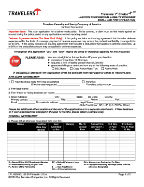 Small Law Firm Professional Liability Insurance Application