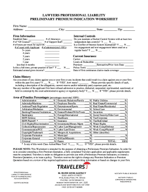 Lawyers Professional Liability Premium Indication Worksheet