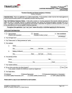 Lawyers Professional Liability Coverage Application