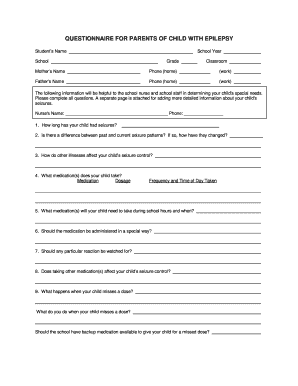 Questionnaire for Parents of Child with Epilepsy