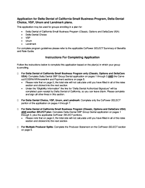 Delta Dental of California Small Business Program Application