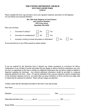 United Methodist Church Self Disclosure Form