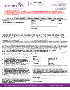 Livestock Food Chain Information and Movement Form