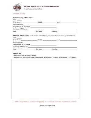 Journal of Advances in Internal Medicine Author Form