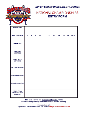 Super Series Baseball National Championships Entry Form