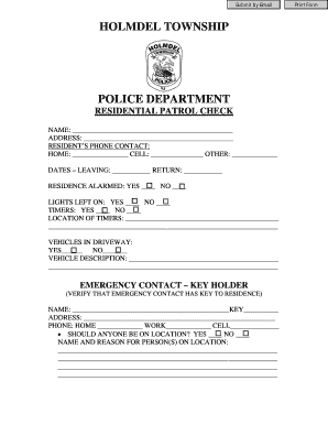 Holmdel Township Residential Patrol Check