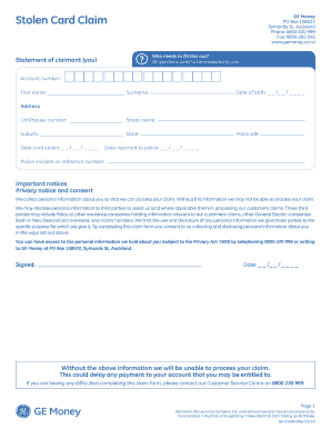 Stolen Card Claim Form