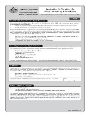 B1214 bApplicationb for Variation of a Place Covered by a Warehouse