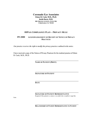 HIPAA Compliance Plan Acknowledgement