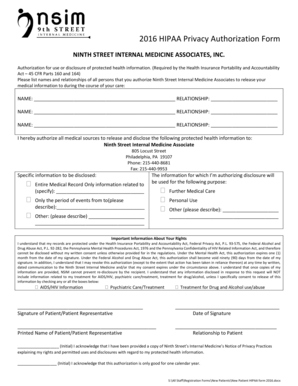 2016 HIPAA Privacy Authorization Form