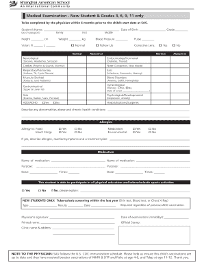 Shanghai American School Medical Examination Form