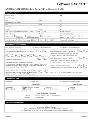 Employer Application for Delta Dental, VSP, and Unum Life & LTD