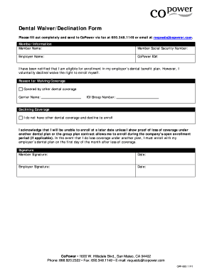Dental Waiver/Declination Form