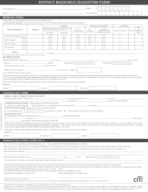 Citibank Fixed Deposit Booking/Liquidation Form