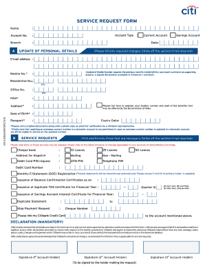 Citibank Service Request Form
