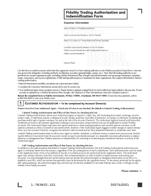 Fidelity Trading Authorization and Indemnification Form