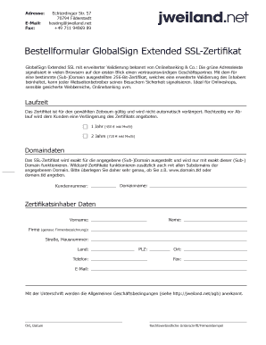 Bestellformular GlobalSign Extended SSL-Zertifikat