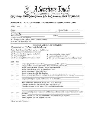Massage Therapy Client Intake Form