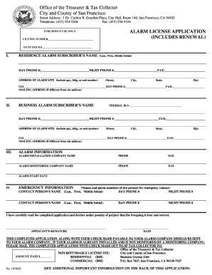 San Francisco Alarm License Application