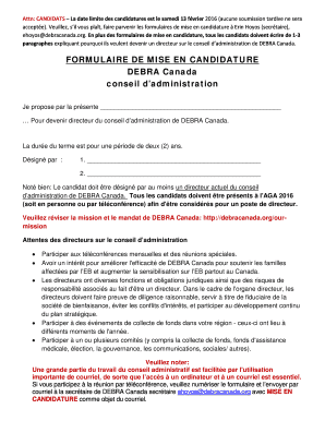 FORMULAIRE DE MISE EN CANDIDATURE DEBRA Canada conseil d - debracanada