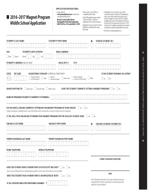 2016–2017 Magnet Program Middle School Application