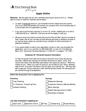 First National Bank Account Application