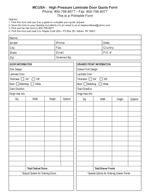 High Pressure Laminate Door Quote Form