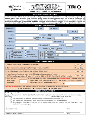 Educational Talent Search Participant Application