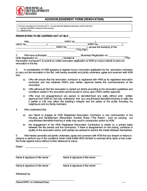 Singapore HDB Renovation Acknowledgment Form