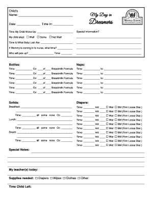 Child Care Daily Report Form