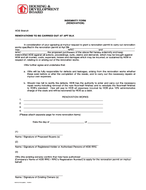 HDB Renovation Indemnity Form