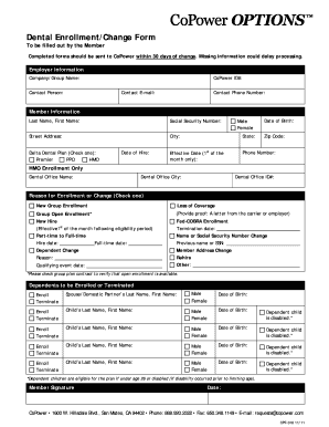 Dental Enrollment Change Form