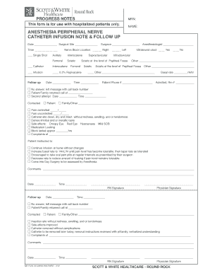 Anesthesia Peripheral Nerve Catheter Infusion Note