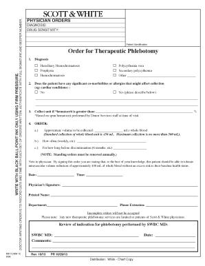 Physician Order for Therapeutic Phlebotomy