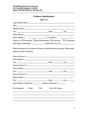Producer Questionnaire and Agreement