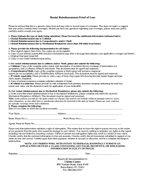 Rental Reimbursement Proof of Loss Form