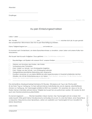 Au-pair-Einladungsschreiben